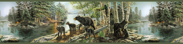 Salvador Green Bear Necessities Wallpaper by Chesapeake Designer Echo Lake Lodge Covers about 7.5 square feet 6-in by 15-ft long roll Prepasted 0 - Swanky Fabrics - Salvador Green Bear Necessities Wallpaper by Chesapeake Designer Echo Lake Lodge Covers about 7.5 square feet 6-in by 15-ft long roll Prepasted 0 - Swanky Fabrics -