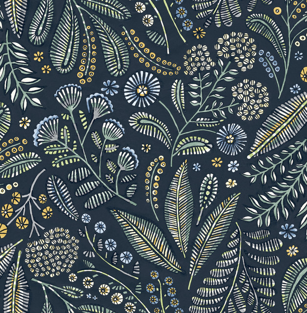 Briar Navy Floral Wallpaper by A-Street Prints Designer Whimsy Covers about 56.4 square feet 20.5-in by 33-ft long roll Unpasted 10.4 - Swanky Fabrics - Briar Navy Floral Wallpaper by A-Street Prints Designer Whimsy Covers about 56.4 square feet 20.5-in by 33-ft long roll Unpasted 10.4 - Swanky Fabrics -