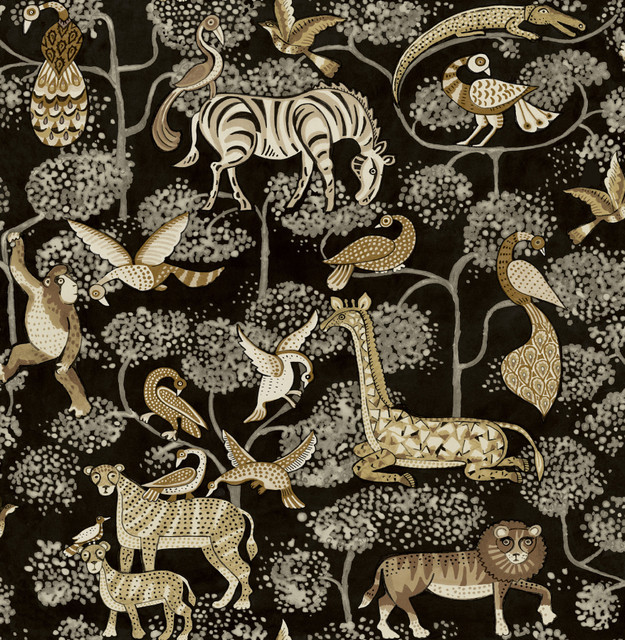 Rigby Black Jungle Animals Wallpaper by A-Street Prints Designer Whimsy Covers about 56.4 square feet 20.5-in by 33-ft long roll Unpasted 10.4 - Swanky Fabrics - Rigby Black Jungle Animals Wallpaper by A-Street Prints Designer Whimsy Covers about 56.4 square feet 20.5-in by 33-ft long roll Unpasted 10.4 - Swanky Fabrics -