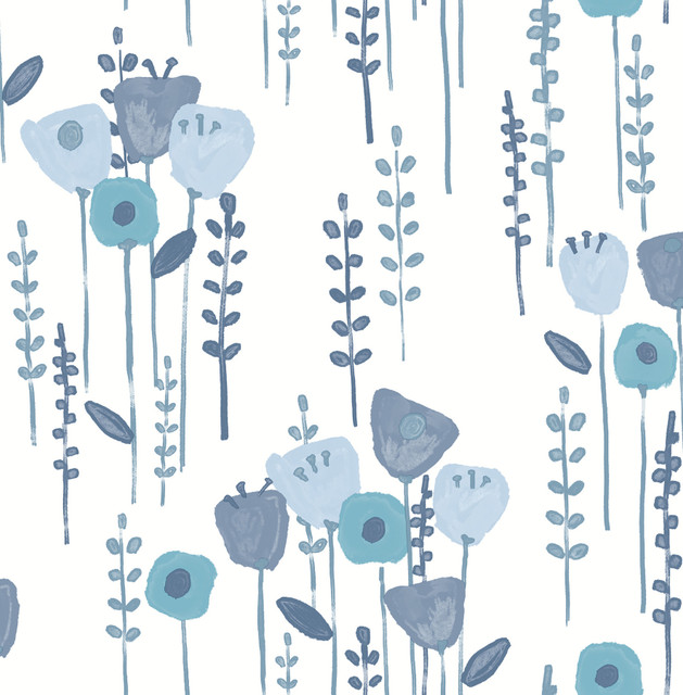 Mabel Blue Floral Field Wallpaper by A-Street Prints Designer Whimsy Covers about 56.4 square feet 20.5-in by 33-ft long roll Unpasted 10.4 - Swanky Fabrics - Mabel Blue Floral Field Wallpaper by A-Street Prints Designer Whimsy Covers about 56.4 square feet 20.5-in by 33-ft long roll Unpasted 10.4 - Swanky Fabrics -