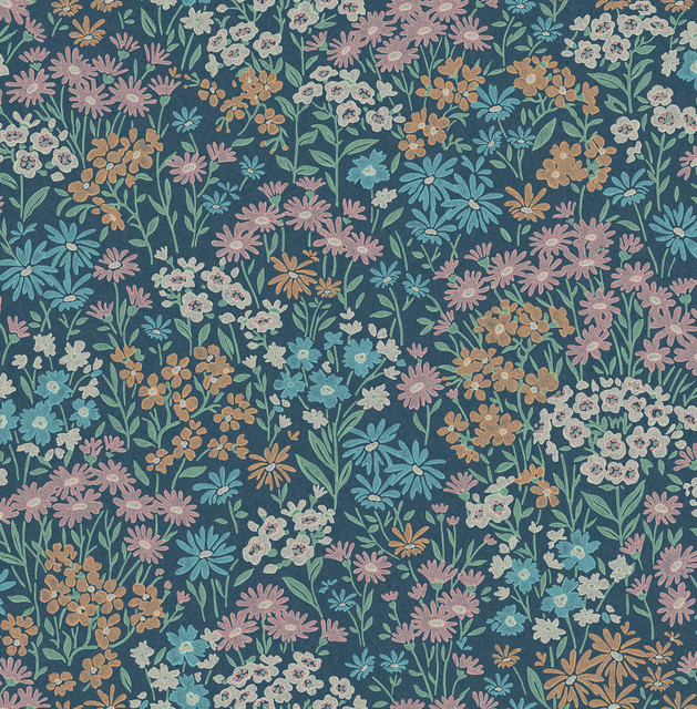 Ditsy Dark Blue Daisies Wallpaper by Advantage Designer Westbury Forest Covers about 56.4 square feet 20.5-in by 33-ft long roll Unpasted 20.9 - Swanky Fabrics - Ditsy Dark Blue Daisies Wallpaper by Advantage Designer Westbury Forest Covers about 56.4 square feet 20.5-in by 33-ft long roll Unpasted 20.9 - Swanky Fabrics -