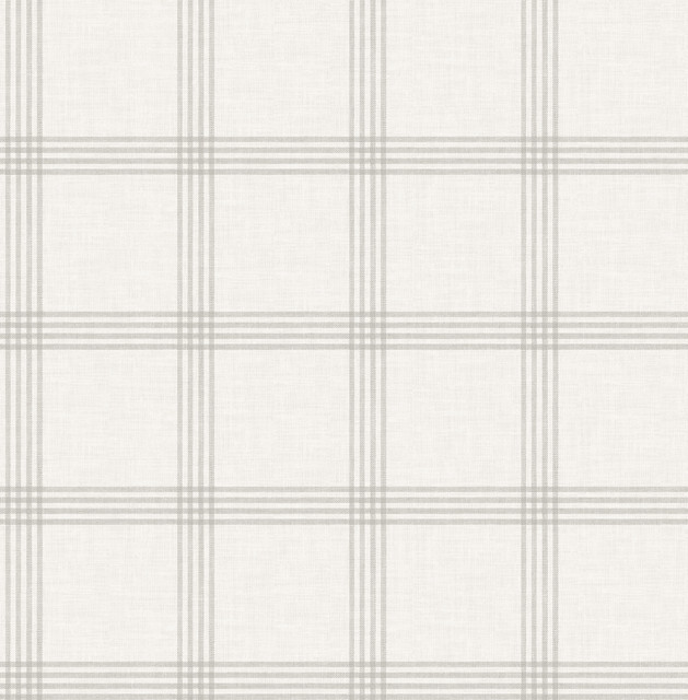 Twain Dove Plaid Wallpaper by Chesapeake Designer Farmhouse Covers about 56.4 square feet 20.5-in by 33-ft long roll Unpasted 5.2 - Swanky Fabrics -