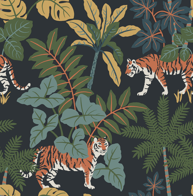 Caspian Navy Jungle Prowl Wallpaper by A-Street Prints Designer Harmony Covers about 56.4 square feet 20.5-in by 33-ft long roll Unpasted 20.86 - Swanky Fabrics - Caspian Navy Jungle Prowl Wallpaper by A-Street Prints Designer Harmony Covers about 56.4 square feet 20.5-in by 33-ft long roll Unpasted 20.86 - Swanky Fabrics -