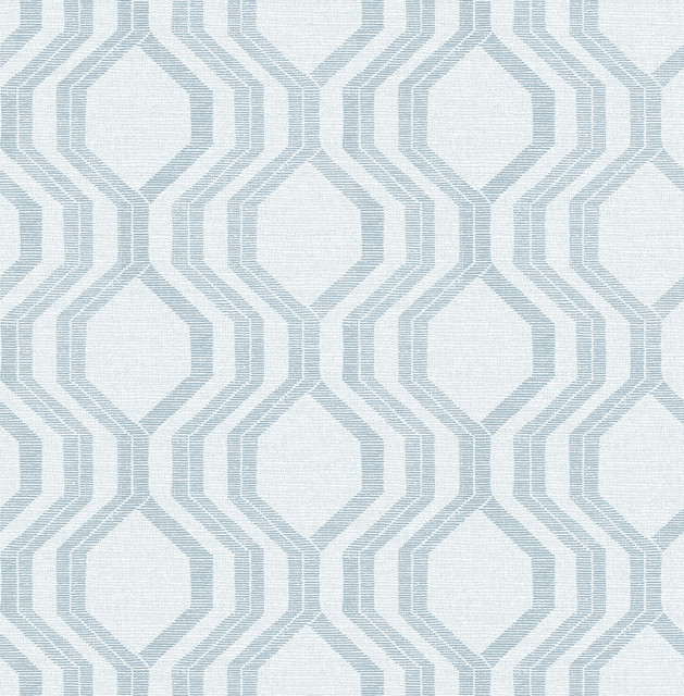 Burton Light Blue Modern Ogee Wallpaper by A-Street Prints Designer Solace Covers about 56.4 square feet 20.5-in by 33-ft long roll Unpasted 20.86 - Swanky Fabrics -