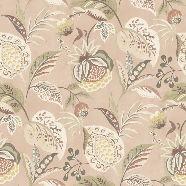 Bohemian Blush Jacobean Wallpaper by Chesapeake Designer Kinfolk Covers about 56.4 square feet 20.5-in by 33-ft long roll Prepasted 20.5 - Swanky Fabrics -