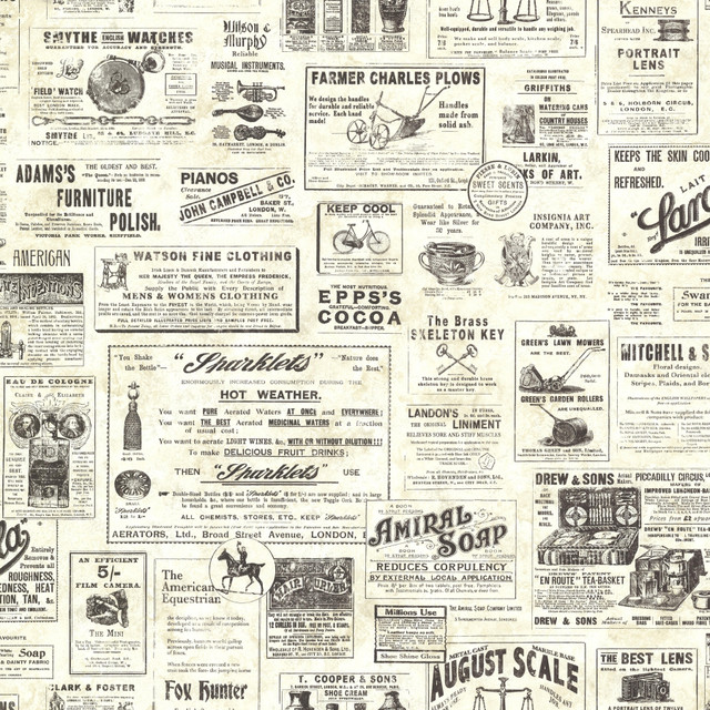 Adamstown Cream Newspaper Classifieds Wallpaper by Chesapeake Designer Homestead Covers about 56.4 square feet 20.5-in by 33-ft long roll Prepasted 0 - Swanky Fabrics - Adamstown Cream Newspaper Classifieds Wallpaper by Chesapeake Designer Homestead Covers about 56.4 square feet 20.5-in by 33-ft long roll Prepasted 0 - Swanky Fabrics -