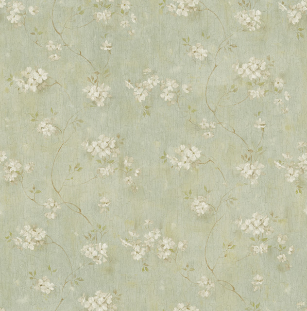 Braham Aqua Floral Trail Wallpaper by Chesapeake Designer Homestead Covers about 56.4 square feet 20.5-in by 33-ft long roll Prepasted 20.5 - Swanky Fabrics -