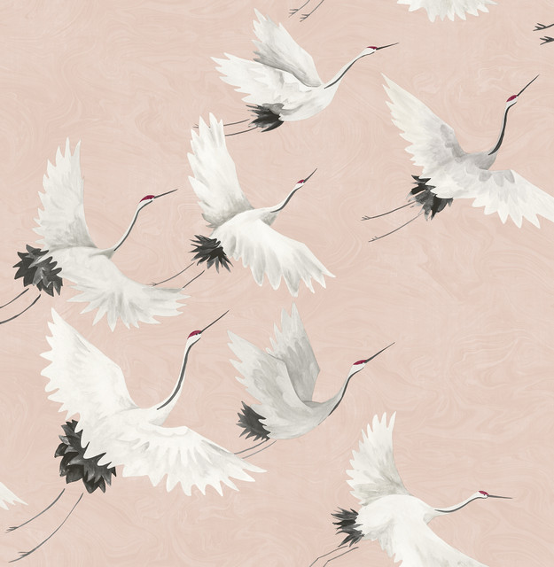 Windsong Pink Crane Wallpaper by A-Street Prints Designer Mistral Covers about 56.4 square feet 20.5-in by 33-ft long roll Unpasted 10.4 - Swanky Fabrics - Windsong Pink Crane Wallpaper by A-Street Prints Designer Mistral Covers about 56.4 square feet 20.5-in by 33-ft long roll Unpasted 10.4 - Swanky Fabrics -