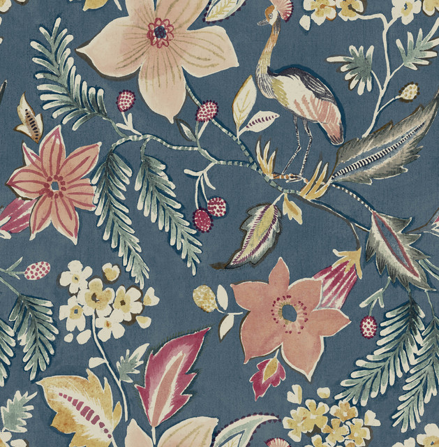 Crestwood Blue Crowned Crane Wallpaper by A-Street Prints Designer Scott Living III Covers about 56.4 square feet 20.5-in by 33-ft long roll Unpasted 20.9 - Swanky Fabrics - Crestwood Blue Crowned Crane Wallpaper by A-Street Prints Designer Scott Living III Covers about 56.4 square feet 20.5-in by 33-ft long roll Unpasted 20.9 - Swanky Fabrics -