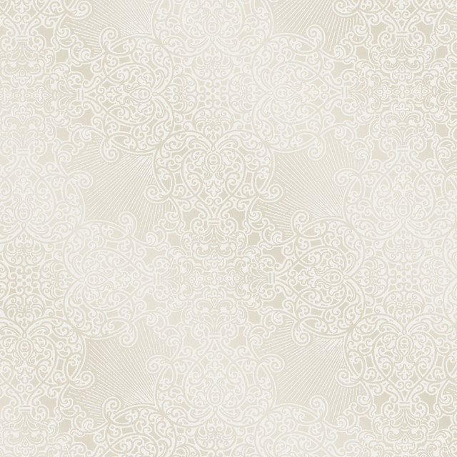 Linkin Cream Scroll Medallion Wallpaper by Eijffinger Designer Whisper Covers about 56.4 square feet 20.5-in by 33-ft long roll Unpasted 25 - Swanky Fabrics -