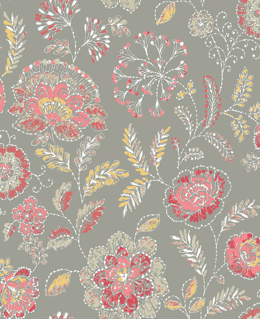 Tropez Coral Jacobean Wallpaper by A-Street Prints Designer Solstice Covers about 56.4 square feet 20.5-in by 33-ft long roll Unpasted 12.6 - Swanky Fabrics -