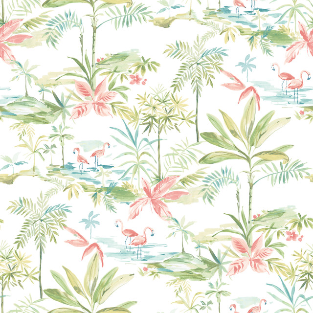 Lagoon Green Watercolor Wallpaper by Chesapeake Designer Seaside Living Covers about 56.4 square feet 20.5-in by 33-ft long roll Prepasted 20.5 - Swanky Fabrics -