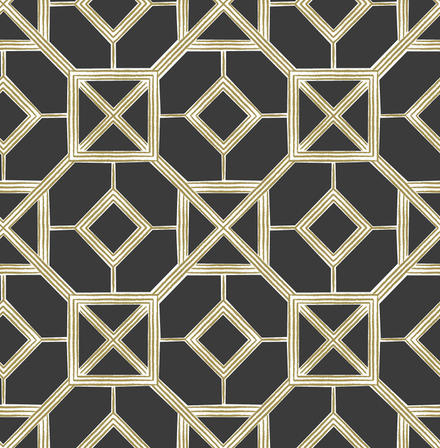 Livia Black Trellis Wallpaper by A-Street Prints Designer Seychelles Covers about 56.4 square feet 20.5-in by 33-ft long roll Unpasted 10.4 - Swanky Fabrics -