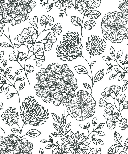 Ada Black Floral Wallpaper by A-Street Prints Designer Scott Living II Covers about 56.4 square feet 20.5-in by 33-ft long roll Unpasted 25.2 - Swanky Fabrics - Ada Black Floral Wallpaper by A-Street Prints Designer Scott Living II Covers about 56.4 square feet 20.5-in by 33-ft long roll Unpasted 25.2 - Swanky Fabrics -