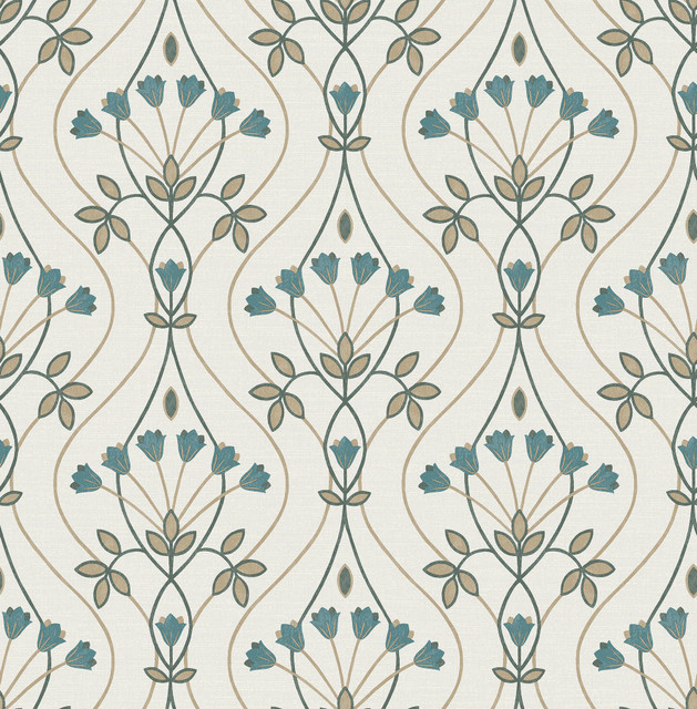 Dard Teal Tulip Ogee Wallpaper by A-Street Prints Designer Revival Covers about 56.4 square feet 20.5-in by 33-ft long roll Unpasted 10.4 - Swanky Fabrics - Dard Teal Tulip Ogee Wallpaper by A-Street Prints Designer Revival Covers about 56.4 square feet 20.5-in by 33-ft long roll Unpasted 10.4 - Swanky Fabrics -