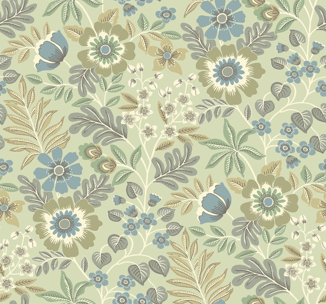 Voysey Green Floral Wallpaper by A-Street Prints Designer Revival Covers about 60.8 square feet 27-in by 27-ft long roll Unpasted 25.25 - Swanky Fabrics - Voysey Green Floral Wallpaper by A-Street Prints Designer Revival Covers about 60.8 square feet 27-in by 27-ft long roll Unpasted 25.25 - Swanky Fabrics -