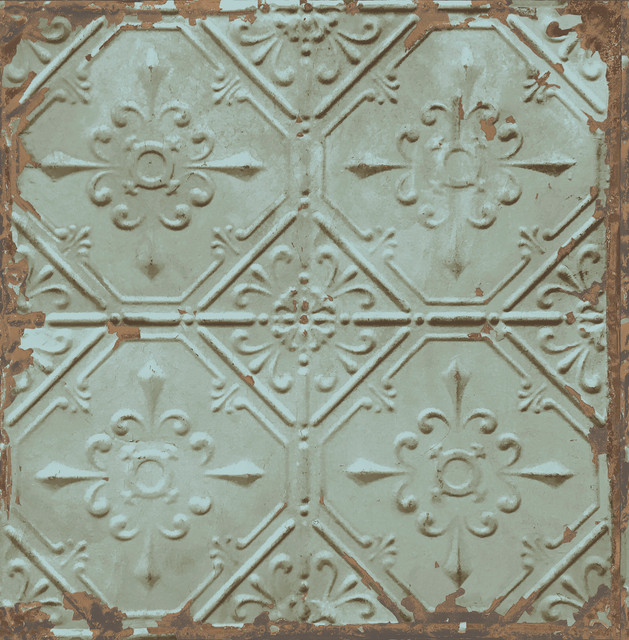 Teal Tin Ceiling Wallpaper by A-Street Prints Designer Reclaimed Covers about 56.4 square feet 20.5-in by 33-ft long roll Unpasted 20.8 - Swanky Fabrics -