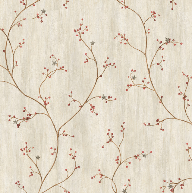 Felicia Grey Star Berry Vine Wallpaper by Chesapeake Designer Pure Country Covers about 56.4 square feet 20.5-in by 33-ft long roll Prepasted 20.5 - Swanky Fabrics -
