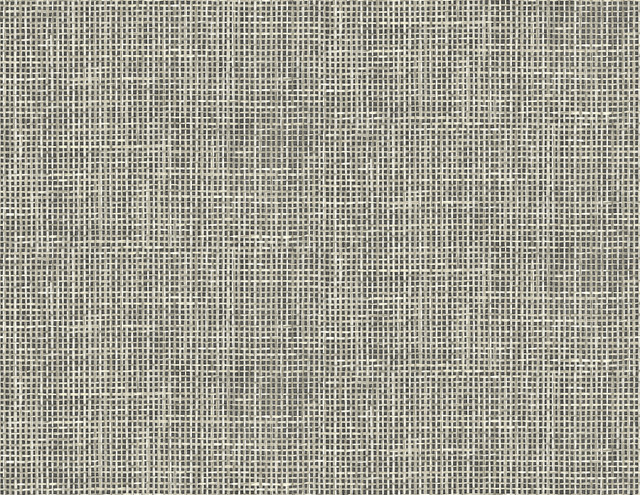 Woven Charcoal Grid Wallpaper by Kenneth James Designer Palm Springs Covers about 60.8 square feet 27-in by 27-ft long roll Unpasted 10.43 - Swanky Fabrics -