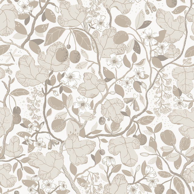 Ewald Beige Garden Vines Wallpaper by A-Street Prints Designer Lina Covers about 57.5 square feet 20.9-in by 33-ft long roll Unpasted 20.9 - Swanky Fabrics -