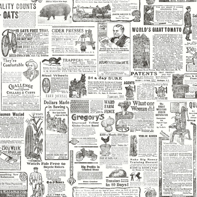 Underwood Black Vintage Newspaper Wallpaper by Chesapeake Designer Kindred Covers about 56.4 square feet 20.5-in by 33-ft long roll Prepasted 20.5 - Swanky Fabrics - Underwood Black Vintage Newspaper Wallpaper by Chesapeake Designer Kindred Covers about 56.4 square feet 20.5-in by 33-ft long roll Prepasted 20.5 - Swanky Fabrics -