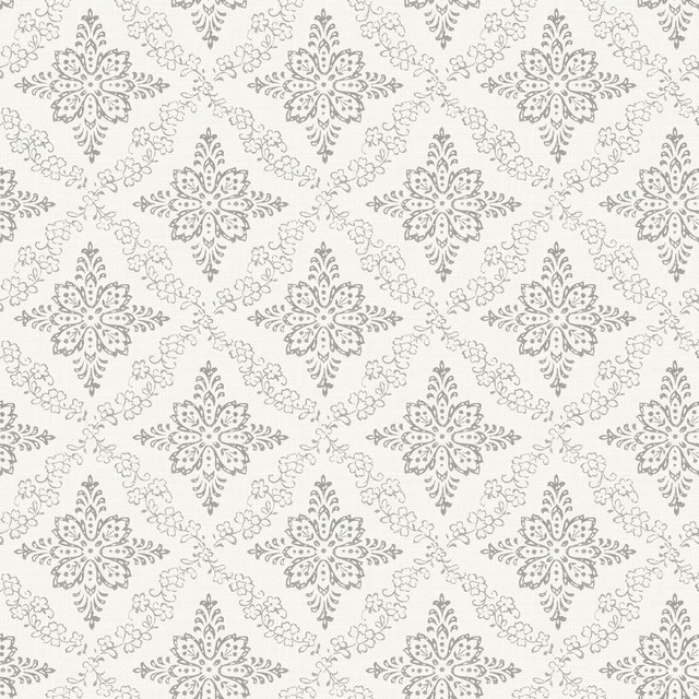 Wynonna Light Grey Geometric Floral Wallpaper by Chesapeake Designer Kindred Covers about 56.4 square feet 20.5-in by 33-ft long roll Prepasted 20.5 - Swanky Fabrics -