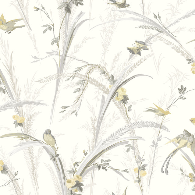 Meadowlark Yellow Botanical Wallpaper by Chesapeake Designer Kindred Covers about 56.4 square feet 20.5-in by 33-ft long roll Prepasted 20.5 - Swanky Fabrics - Meadowlark Yellow Botanical Wallpaper by Chesapeake Designer Kindred Covers about 56.4 square feet 20.5-in by 33-ft long roll Prepasted 20.5 - Swanky Fabrics -
