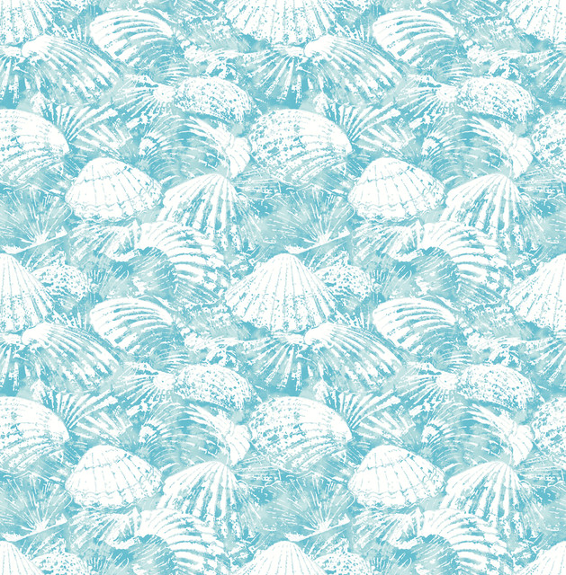Surfside Aqua Shells Wallpaper by Brewster Designer Fresh Start Kitchen & Bath Covers about 56.4 square feet 20.5-in by 33-ft long roll Unpasted 10.4 - Swanky Fabrics - Surfside Aqua Shells Wallpaper by Brewster Designer Fresh Start Kitchen & Bath Covers about 56.4 square feet 20.5-in by 33-ft long roll Unpasted 10.4 - Swanky Fabrics -