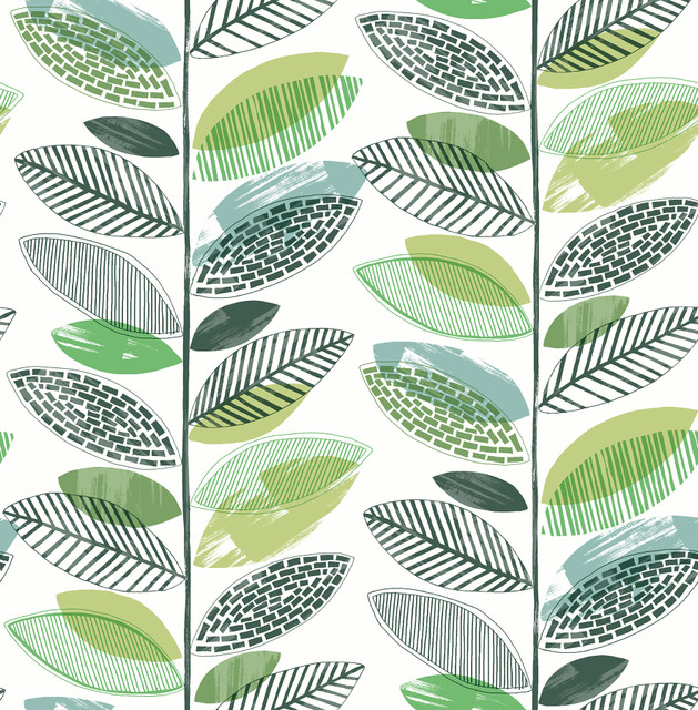Nyssa Green Leaves Wallpaper by Brewster Designer Fresh Start Kitchen & Bath Covers about 56.4 square feet 20.5-in by 33-ft long roll Unpasted 20.9 - Swanky Fabrics - Nyssa Green Leaves Wallpaper by Brewster Designer Fresh Start Kitchen & Bath Covers about 56.4 square feet 20.5-in by 33-ft long roll Unpasted 20.9 - Swanky Fabrics -