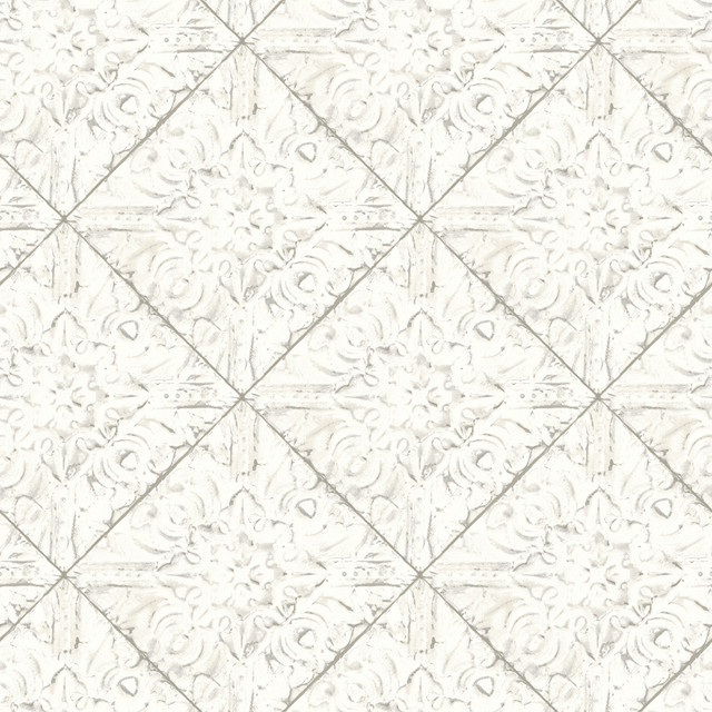 Brandi White Tin Tile Wallpaper by Brewster Designer Fresh Start Kitchen & Bath Covers about 56.4 square feet 20.5-in by 33-ft long roll Prepasted 20.5 - Swanky Fabrics - Brandi White Tin Tile Wallpaper by Brewster Designer Fresh Start Kitchen & Bath Covers about 56.4 square feet 20.5-in by 33-ft long roll Prepasted 20.5 - Swanky Fabrics -