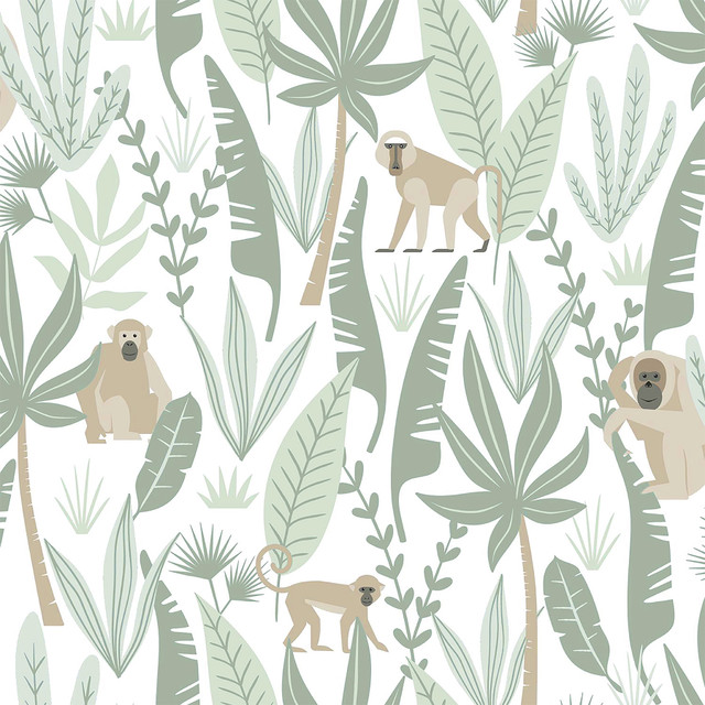 Kiki Light Green Monkeys Wallpaper by Chesapeake Designer Fable Covers about 57.5 square feet 20.9-in by 33-ft long roll Unpasted 10.4 - Swanky Fabrics - Kiki Light Green Monkeys Wallpaper by Chesapeake Designer Fable Covers about 57.5 square feet 20.9-in by 33-ft long roll Unpasted 10.4 - Swanky Fabrics -