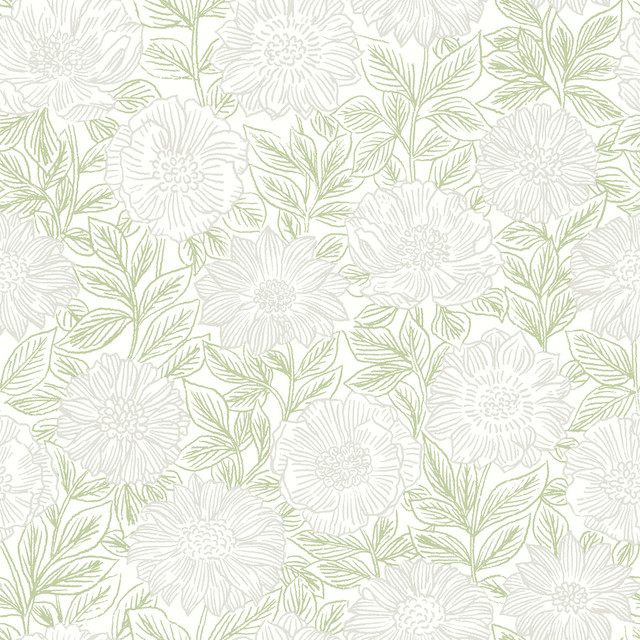 Faustin Green Floral Wallpaper by Chesapeake Designer Delphine Covers about 56.4 square feet 20.5-in by 33-ft long roll Prepasted 20.5 - Swanky Fabrics - Faustin Green Floral Wallpaper by Chesapeake Designer Delphine Covers about 56.4 square feet 20.5-in by 33-ft long roll Prepasted 20.5 - Swanky Fabrics -