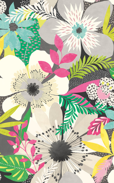 Janis Charcoal Floral Riot Wallpaper by ohpopsi Designer Concept Covers about 54.2 square feet 19.7-in by 33-ft long roll Unpasted 31.5 - Swanky Fabrics - Janis Charcoal Floral Riot Wallpaper by ohpopsi Designer Concept Covers about 54.2 square feet 19.7-in by 33-ft long roll Unpasted 31.5 - Swanky Fabrics -