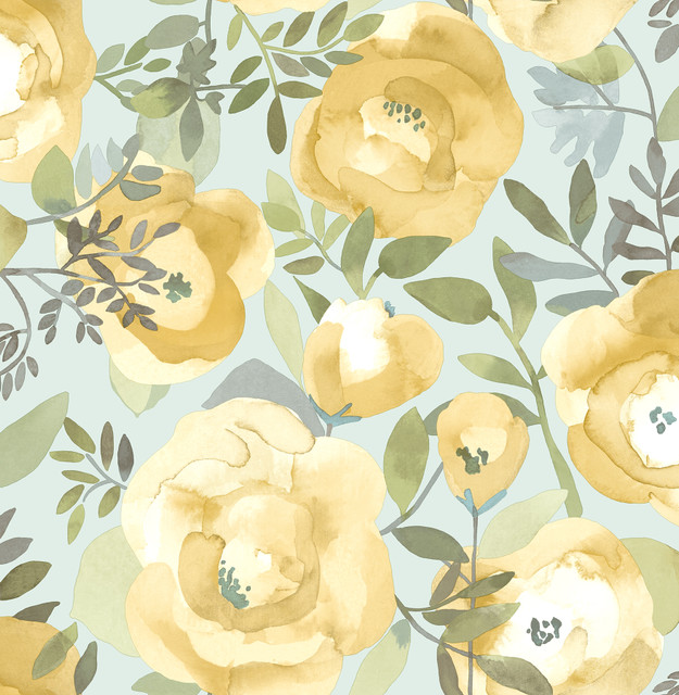 Orla Yellow Floral Wallpaper by A-Street Prints Designer BlueBell Covers about 56.4 square feet 20.5-in by 33-ft long roll Unpasted 20.9 - Swanky Fabrics - Orla Yellow Floral Wallpaper by A-Street Prints Designer BlueBell Covers about 56.4 square feet 20.5-in by 33-ft long roll Unpasted 20.9 - Swanky Fabrics -