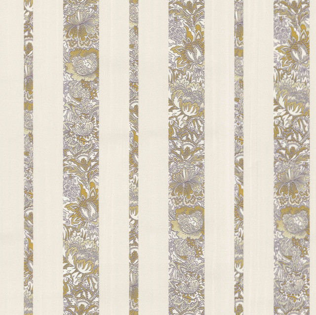 Certosa Lavender Floral Stripe Wallpaper by Brewster Designer Bellissimo VI Covers about 56.4 square feet 20.5-in by 33-ft long roll Unpasted 0 - Swanky Fabrics -