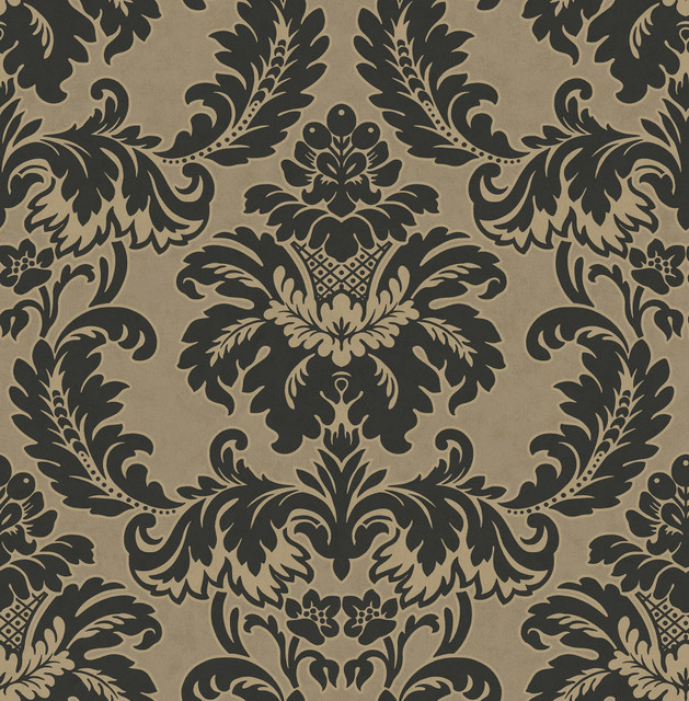 Windsor Black Damask Wallpaper by Brewster Designer Archive Collection Covers about 56.4 square feet 20.5-in by 33-ft long roll Unpasted 21 - Swanky Fabrics -