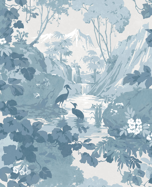 Eden Blue Crane Lagoon Wallpaper by Brewster Designer Archive Collection Covers about 56.4 square feet 20.5-in by 33-ft long roll Unpasted 25.2 - Swanky Fabrics - Eden Blue Crane Lagoon Wallpaper by Brewster Designer Archive Collection Covers about 56.4 square feet 20.5-in by 33-ft long roll Unpasted 25.2 - Swanky Fabrics -
