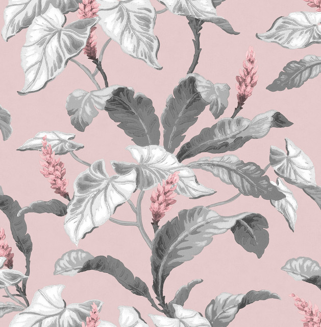 Meridian Parade Pink Tropical Leaves Wallpaper by Brewster Designer Archive Collection Covers about 56.4 square feet 20.5-in by 33-ft long roll Unpasted 21 - Swanky Fabrics - Meridian Parade Pink Tropical Leaves Wallpaper by Brewster Designer Archive Collection Covers about 56.4 square feet 20.5-in by 33-ft long roll Unpasted 21 - Swanky Fabrics -