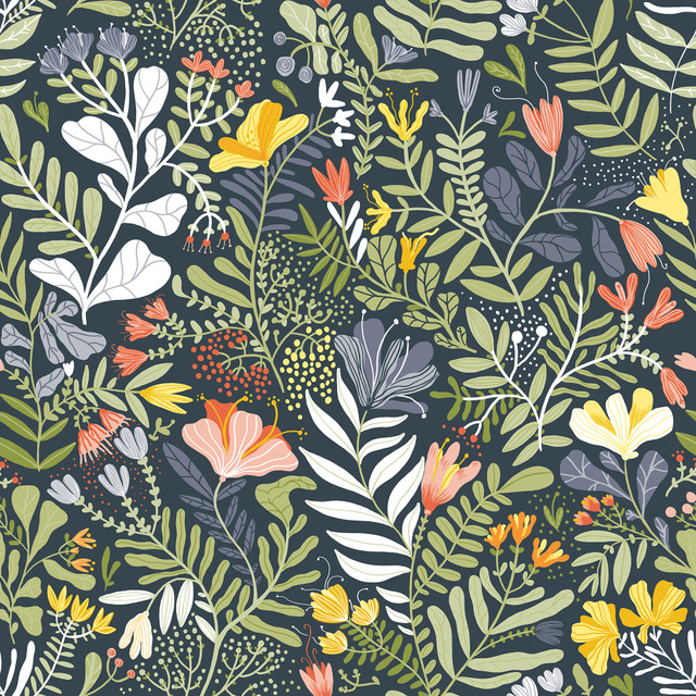 Brittsommar Navy Blue Woodland Floral Wallpaper by A-Street Prints Designer Annelie Covers about 57.5 square feet 20.9-in by 33-ft long roll Unpasted 20.9 - Swanky Fabrics - Brittsommar Navy Blue Woodland Floral Wallpaper by A-Street Prints Designer Annelie Covers about 57.5 square feet 20.9-in by 33-ft long roll Unpasted 20.9 - Swanky Fabrics -