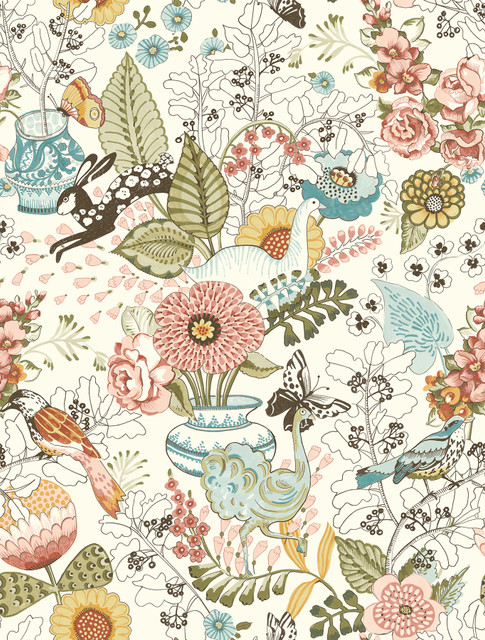 Whimsy Pink Fauna Wallpaper by A-Street Prints Designer Folklore Covers about 56.4 square feet 20.5-in by 33-ft long roll Unpasted 27 - Swanky Fabrics - Whimsy Pink Fauna Wallpaper by A-Street Prints Designer Folklore Covers about 56.4 square feet 20.5-in by 33-ft long roll Unpasted 27 - Swanky Fabrics -