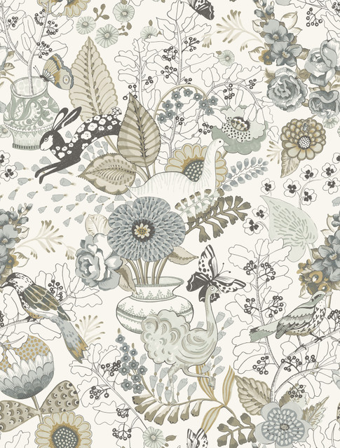 Whimsy Neutral Fauna Wallpaper by A-Street Prints Designer Whimsy Covers about 56.4 square feet 20.5-in by 33-ft long roll Unpasted 27 - Swanky Fabrics -
