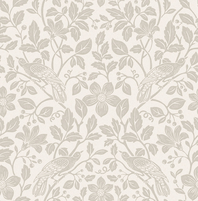 Marlow Bone Bird Vine Wallpaper by Advantage Designer Westbury Forest Covers about 56.4 square feet 20.5-in by 33-ft long roll Unpasted 20.9 - Swanky Fabrics -