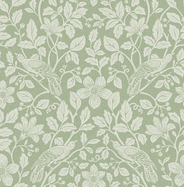 Marlow Green Bird Vine Wallpaper by Advantage Designer Westbury Forest Covers about 56.4 square feet 20.5-in by 33-ft long roll Unpasted 20.9 - Swanky Fabrics - Marlow Green Bird Vine Wallpaper by Advantage Designer Westbury Forest Covers about 56.4 square feet 20.5-in by 33-ft long roll Unpasted 20.9 - Swanky Fabrics -