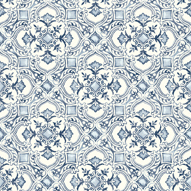 Marjoram Blue Floral Tile Wallpaper by Chesapeake Designer Wildflower Covers about 56.4 square feet 20.5-in by 33-ft long roll Prepasted 20.5 - Swanky Fabrics - Marjoram Blue Floral Tile Wallpaper by Chesapeake Designer Wildflower Covers about 56.4 square feet 20.5-in by 33-ft long roll Prepasted 20.5 - Swanky Fabrics -