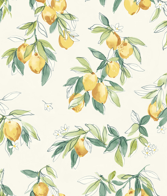Lemonade Yellow Citrus Wallpaper by Chesapeake Designer Wildflower Covers about 56.4 square feet 20.5-in by 33-ft long roll Prepasted 24 - Swanky Fabrics - Lemonade Yellow Citrus Wallpaper by Chesapeake Designer Wildflower Covers about 56.4 square feet 20.5-in by 33-ft long roll Prepasted 24 - Swanky Fabrics -