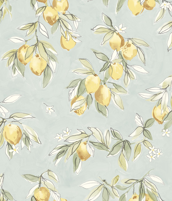 Lemonade Aqua Citrus Wallpaper by Chesapeake Designer Wildflower Covers about 56.4 square feet 20.5-in by 33-ft long roll Prepasted 24 - Swanky Fabrics - Lemonade Aqua Citrus Wallpaper by Chesapeake Designer Wildflower Covers about 56.4 square feet 20.5-in by 33-ft long roll Prepasted 24 - Swanky Fabrics -