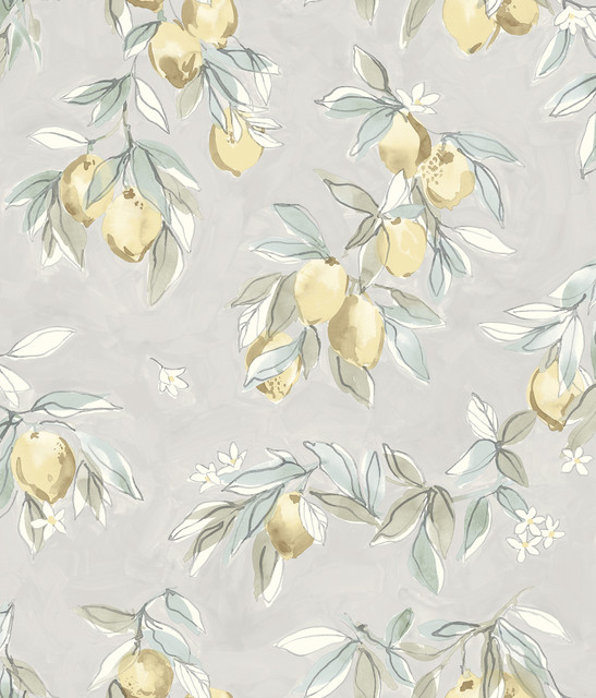 Lemonade Grey Citrus Wallpaper by Chesapeake Designer Wildflower Covers about 56.4 square feet 20.5-in by 33-ft long roll Prepasted 24 - Swanky Fabrics - Lemonade Grey Citrus Wallpaper by Chesapeake Designer Wildflower Covers about 56.4 square feet 20.5-in by 33-ft long roll Prepasted 24 - Swanky Fabrics -