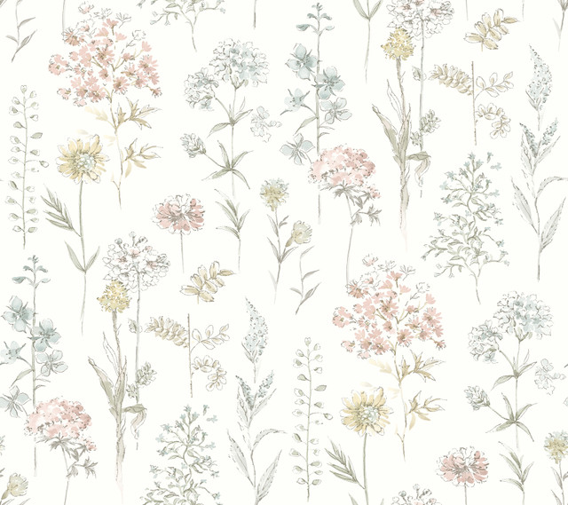 Bergamot Pastel Wildflower Wallpaper by Chesapeake Designer Wildflower Covers about 60.8 square feet 27-in by 27-ft long roll Prepasted 0 - Swanky Fabrics - Bergamot Pastel Wildflower Wallpaper by Chesapeake Designer Wildflower Covers about 60.8 square feet 27-in by 27-ft long roll Prepasted 0 - Swanky Fabrics -