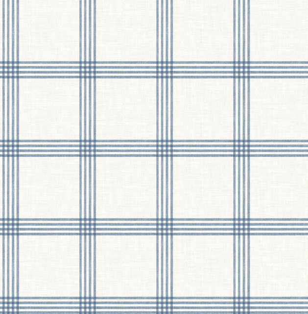 Twain Denim Plaid Wallpaper by Chesapeake Designer Wildflower Covers about 56.4 square feet 20.5-in by 33-ft long roll Unpasted 5.2 - Swanky Fabrics -