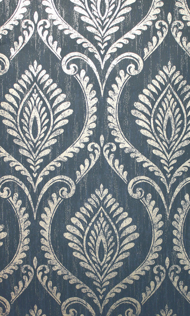 Estelle Navy Damask Wallpaper by Fine Decor Designer Medley Covers about 56.4 square feet 20.5-in by 33-ft long roll Unpasted 25.2 - Swanky Fabrics - Estelle Navy Damask Wallpaper by Fine Decor Designer Medley Covers about 56.4 square feet 20.5-in by 33-ft long roll Unpasted 25.2 - Swanky Fabrics -